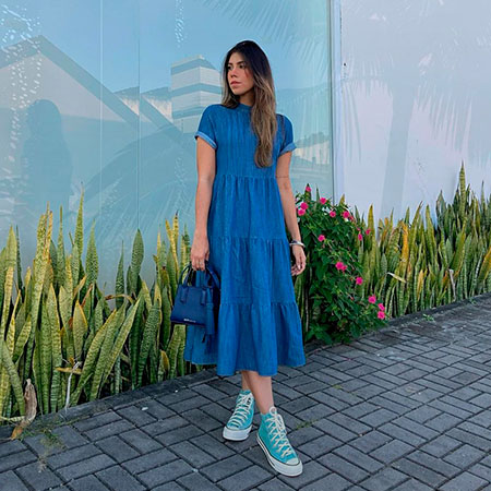 Look Azul E Amarelo Feminino