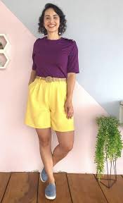 Look Azul E Amarelo Feminino