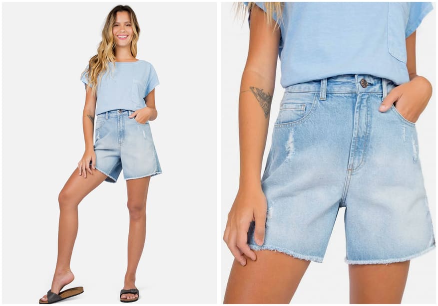 Look Camisa Jeans E Short Feminino