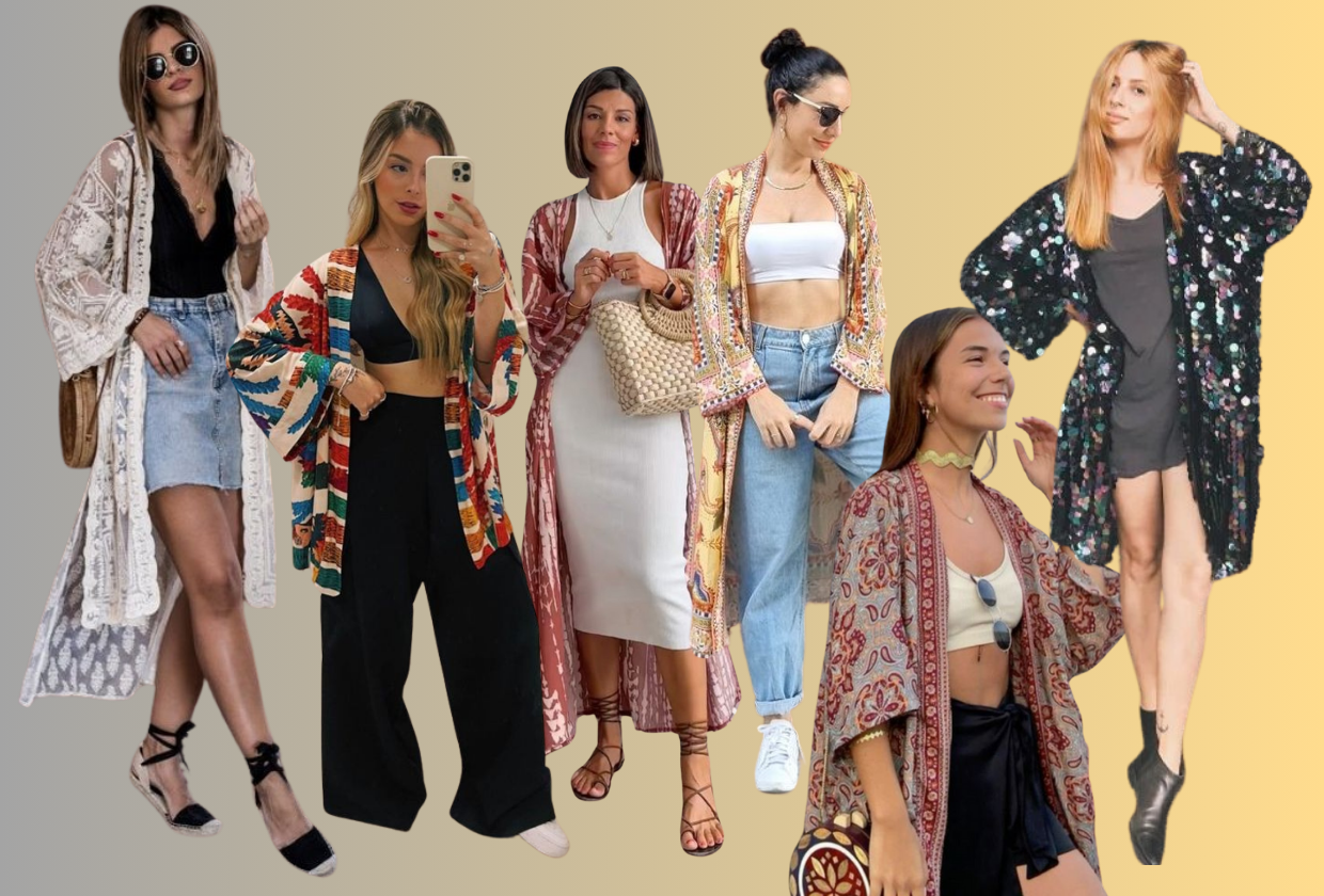 Look Com Kimono De Renda Feminino